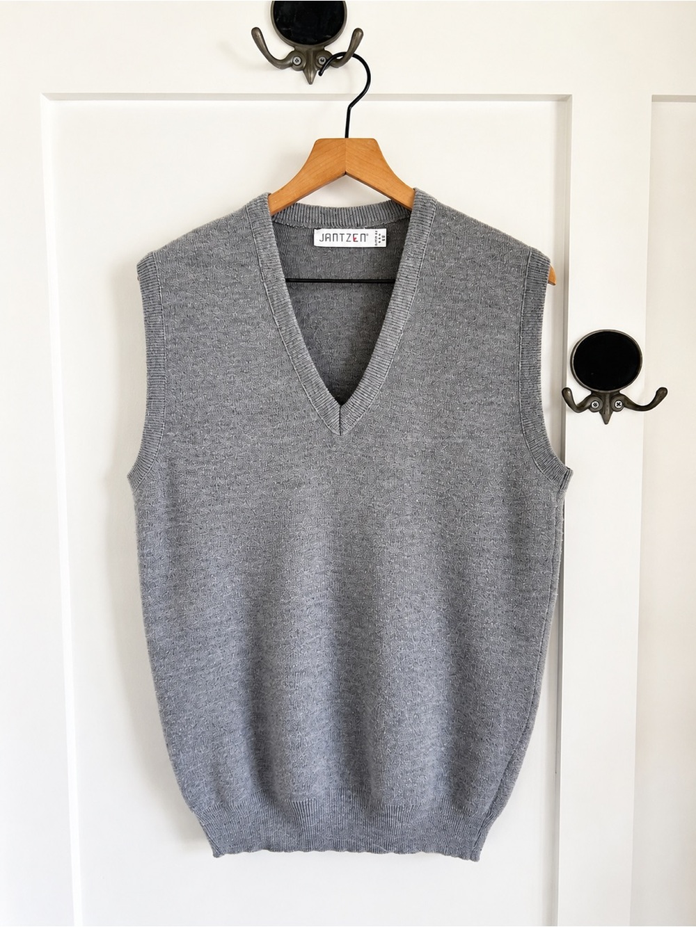Vintage Jantzen Gray Sweater Vest Made in USA | Classic V-Neck Knit